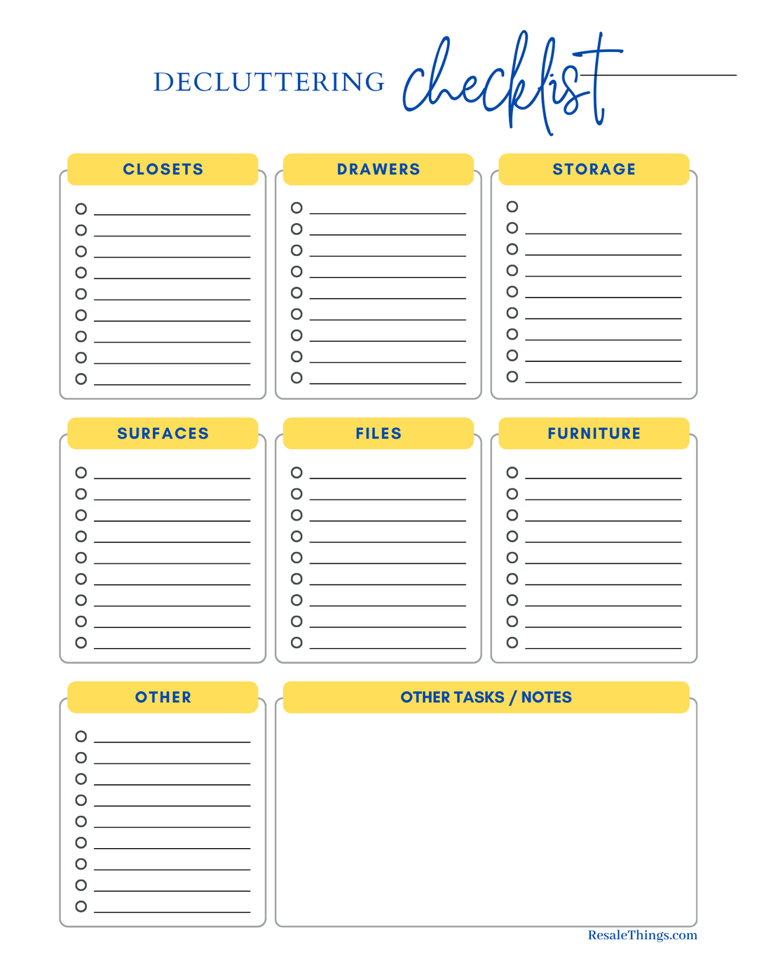 Free Printable Decluttering Checklist - Organize your home by utilizing this easy checklist.