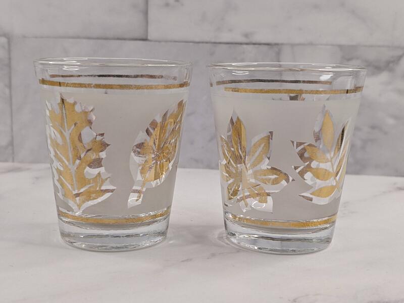 Vintage Pair of Gold Leaf Frosted Glasses