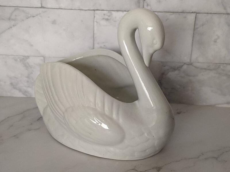Vintage White Ceramic Swan Planter
