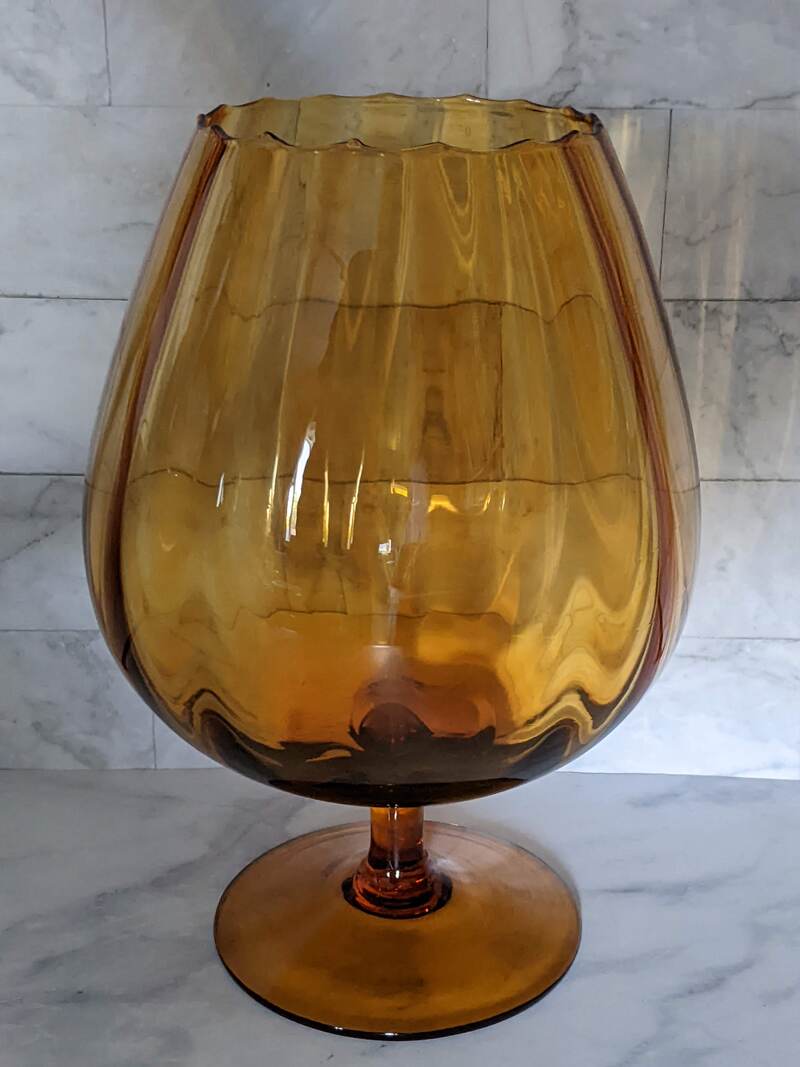 Mid Century Ribbed Amber Glass Vase