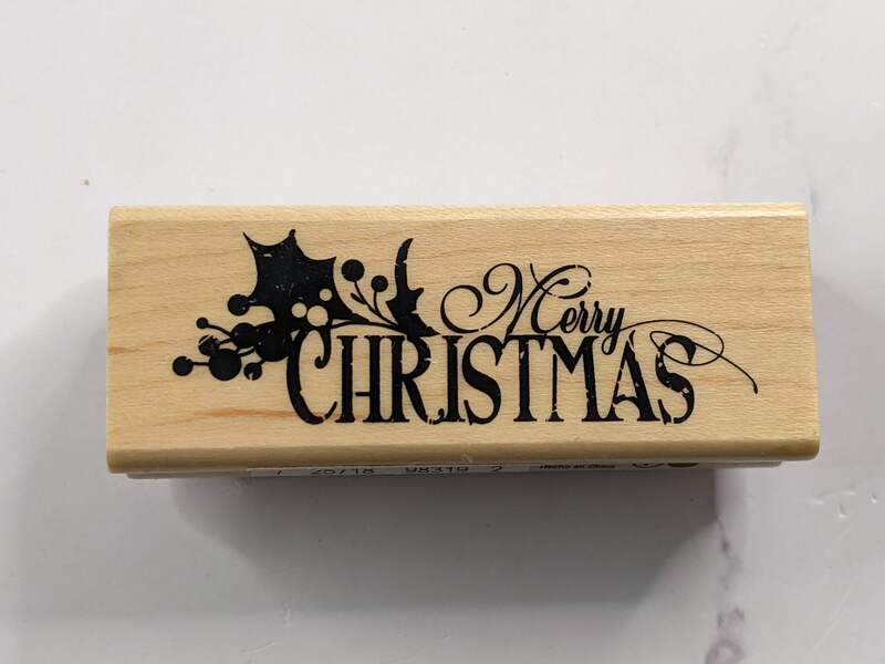 Merry Christmas Holly Rubber Stamp