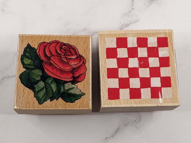 Rose and Checkerboard Rubber Stamp Set
