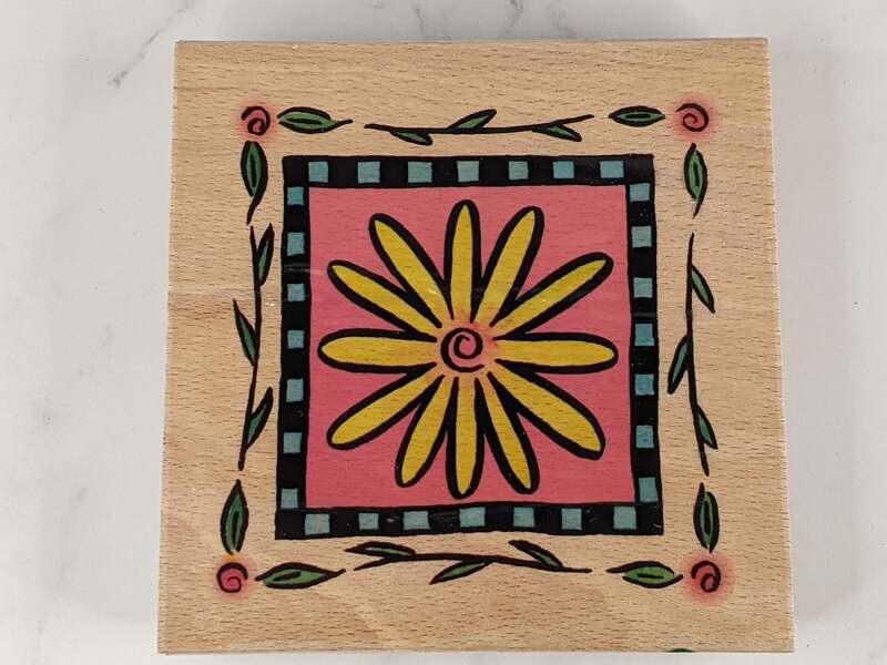 Flower with Border Large Rubber Stamp