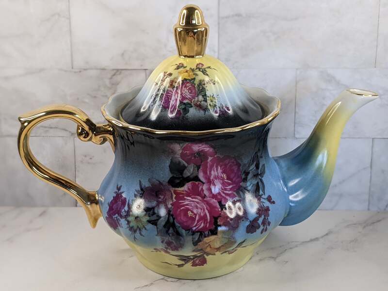 Ceramic Flowers Teapot with Gold Trim