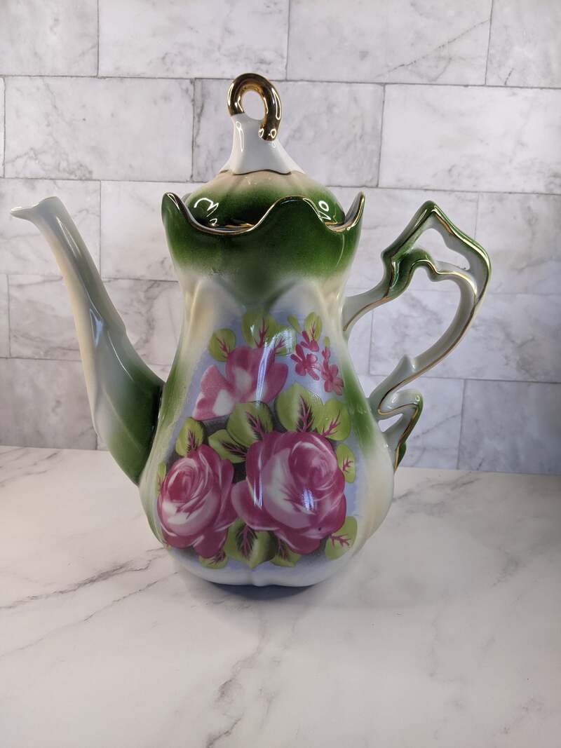 Tall Ceramic Floral Teapot