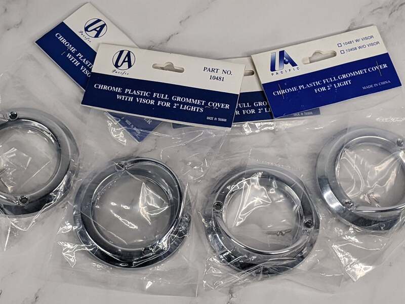 Chrome Plastic Full Grommet Covers with Visors for 2IN Lights