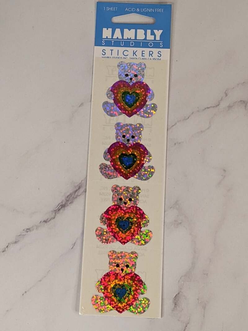 Nambly Teddy with Rainbow Heart Prismatic Stickers