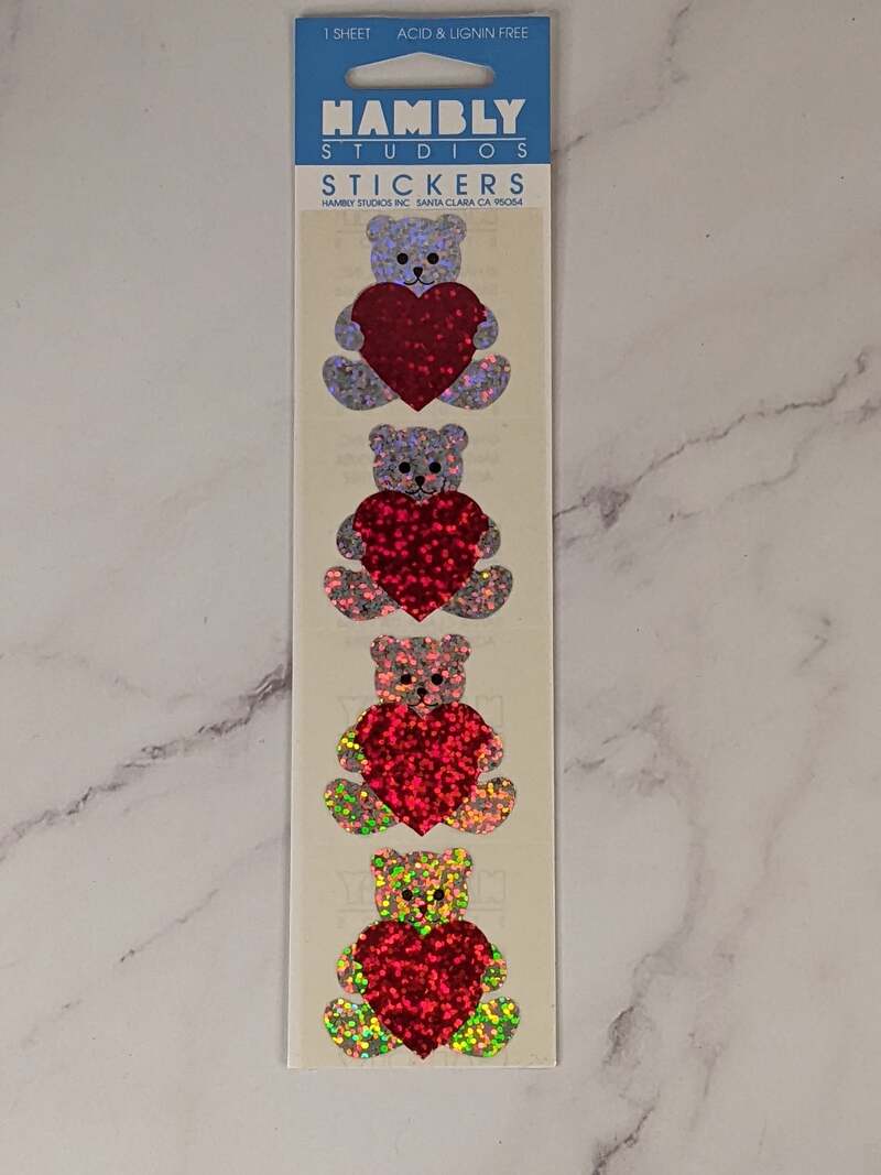 Nambly Teddy with Red Heart Prismatic Stickers