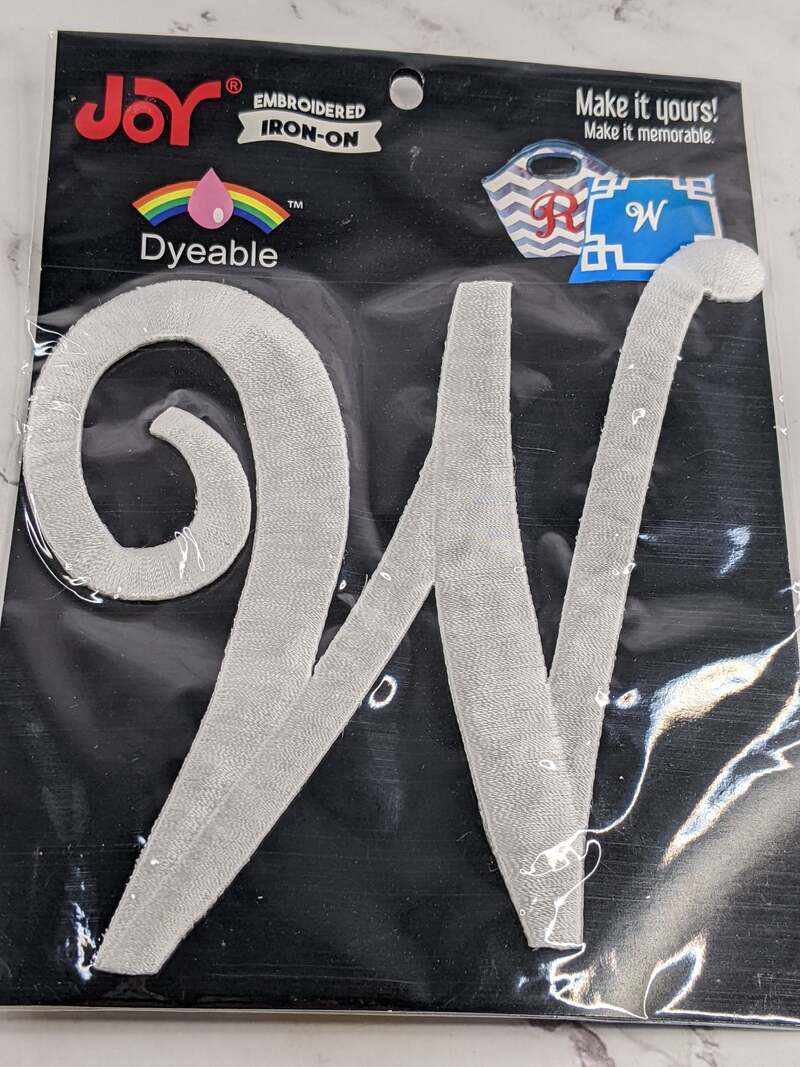 Embroidered Iron-On W Dyeable Monogram Patch