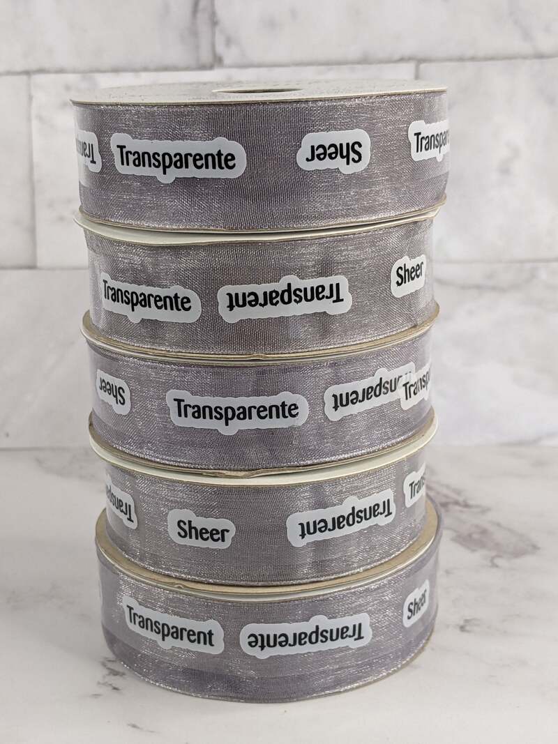 5 Spools Sheer Silver Ribbon 7/8 Inches