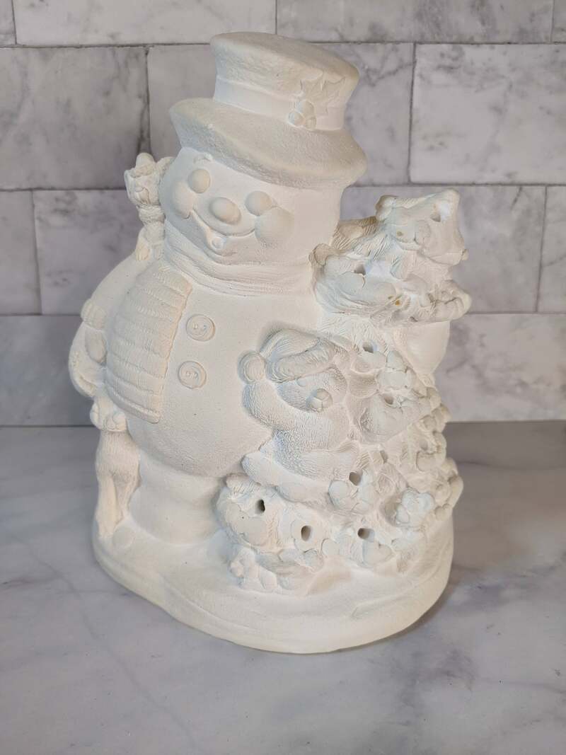 Will E. Melt Snowman with Tree to Paint for Christmas Village